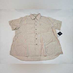NWT Sonoma Mens sz XXL SHORT SLEEVE Shirt Casual Button Down CREAM STRIPED